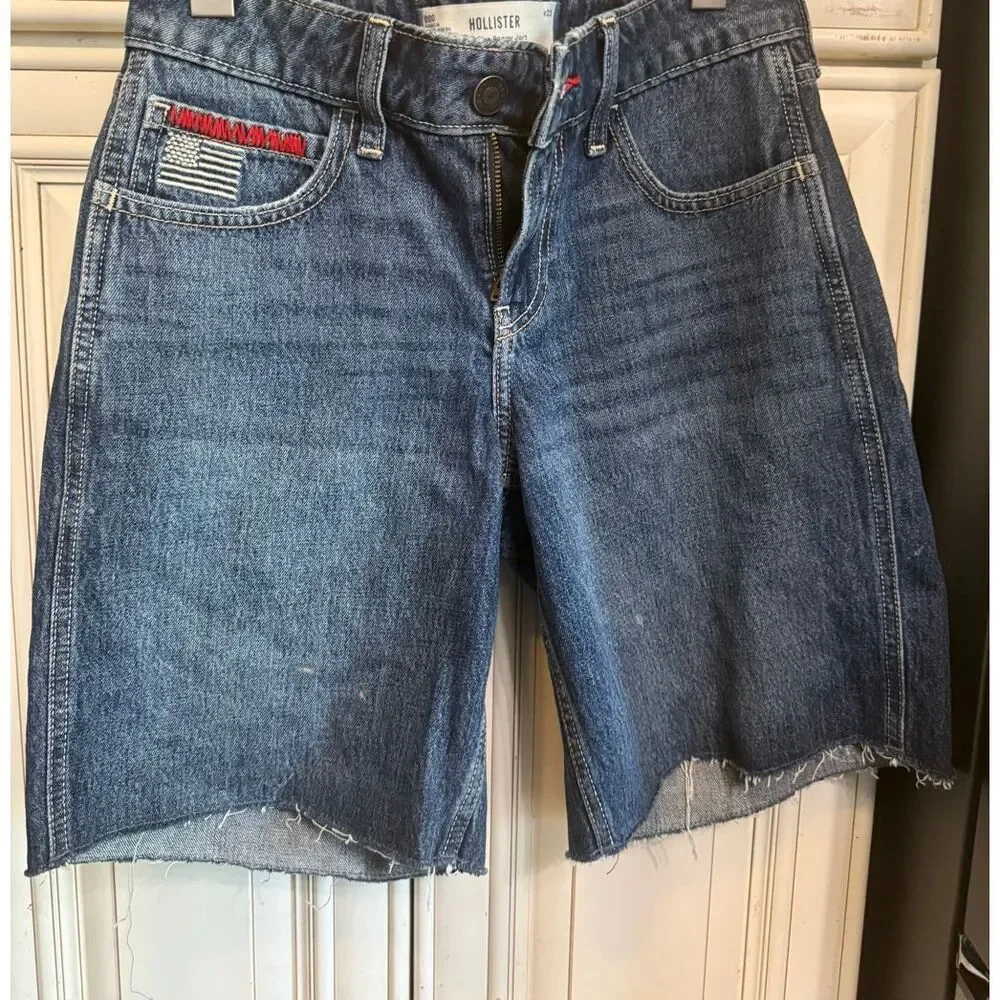 HOLLISTER Women's Low Rise Baggy Jort Raw Hem Denim Shorts Blue Size 000/W23